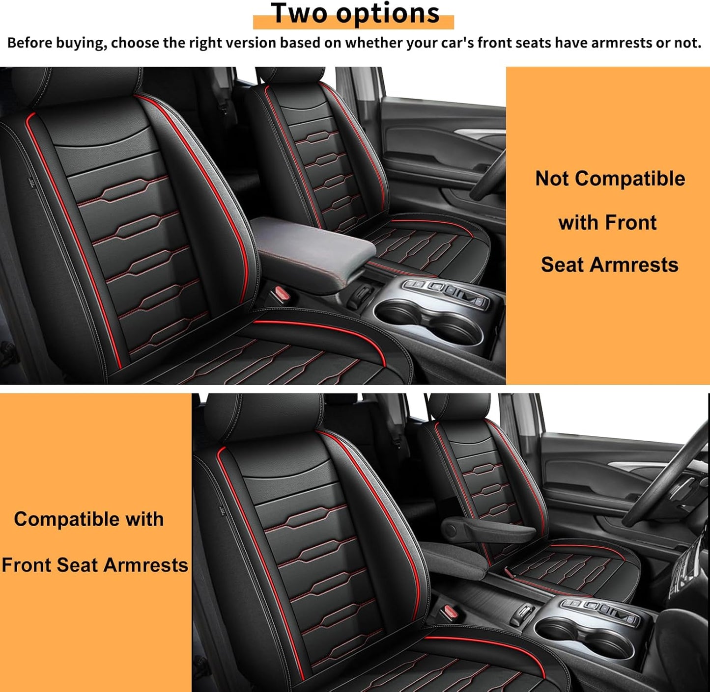 Seat Covers Fit for Honda Ridgeline 2006-2024 2025: Crew Cab 5 Seats Car Seat Covers Faux Leather Truck Pickup Seat Cushion Protector - Front Seats Without Armrests(Full Set, Redline)