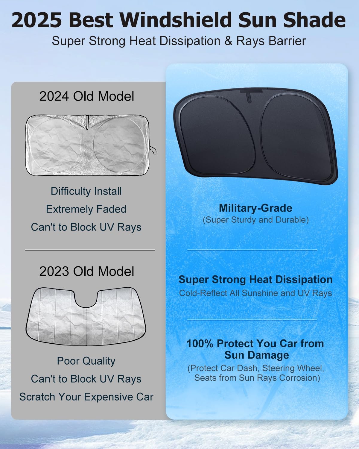 [2025 Upgrade] DMJN Windshield Sun Shade Car, [100% Sun Bolck & UV Reflective] Keep Car Cool & Interior Protection Sunshade, Flexible & Durable Sun Visor Universal Fit Large