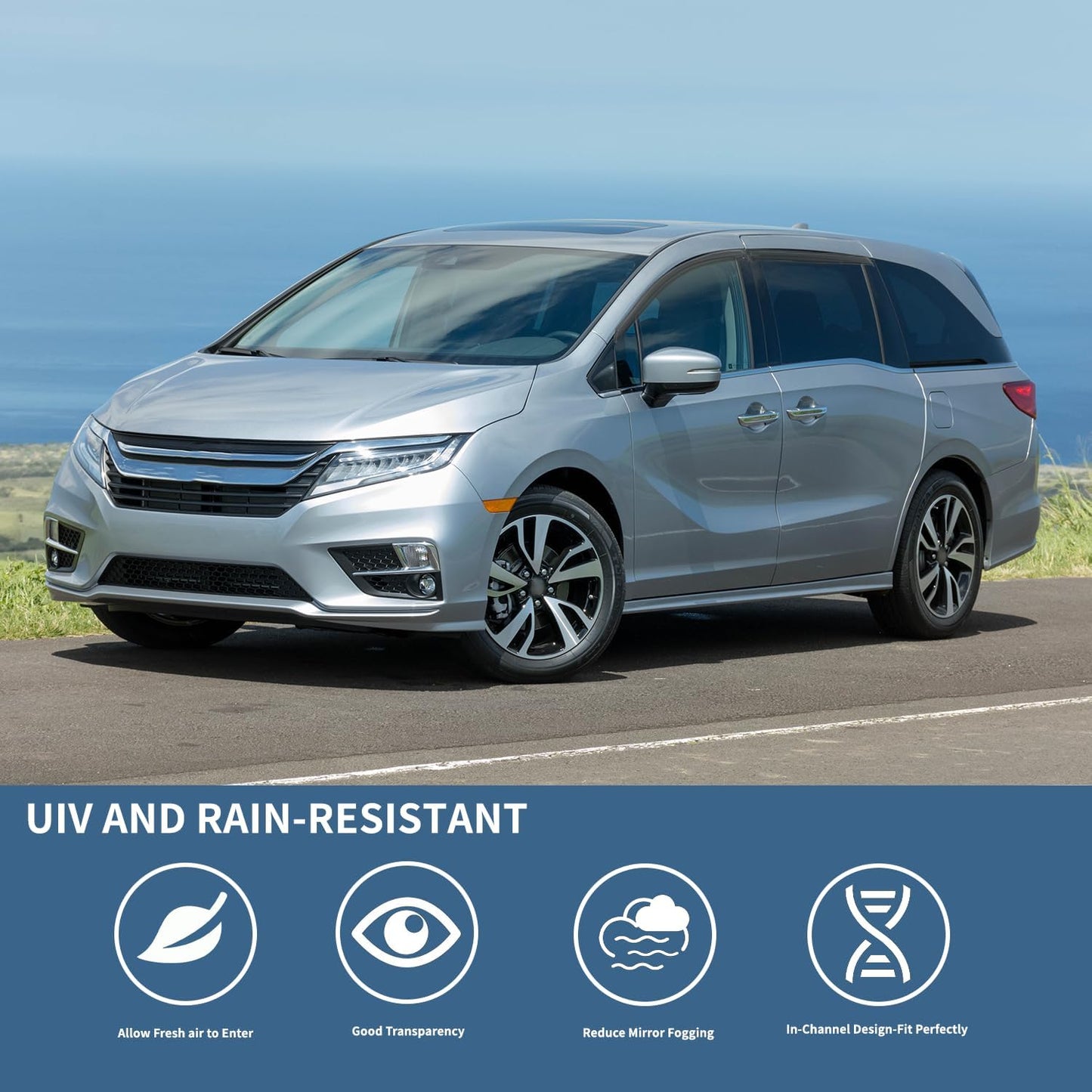 4PCS Rain Guards Fit for Honda Odyssey 2011-2017, Durable Front & Rear Window Visors Wind Deflector, Outside Mount Vent Shade Shield 2011 2012 2013 2014 2015 2016 2017