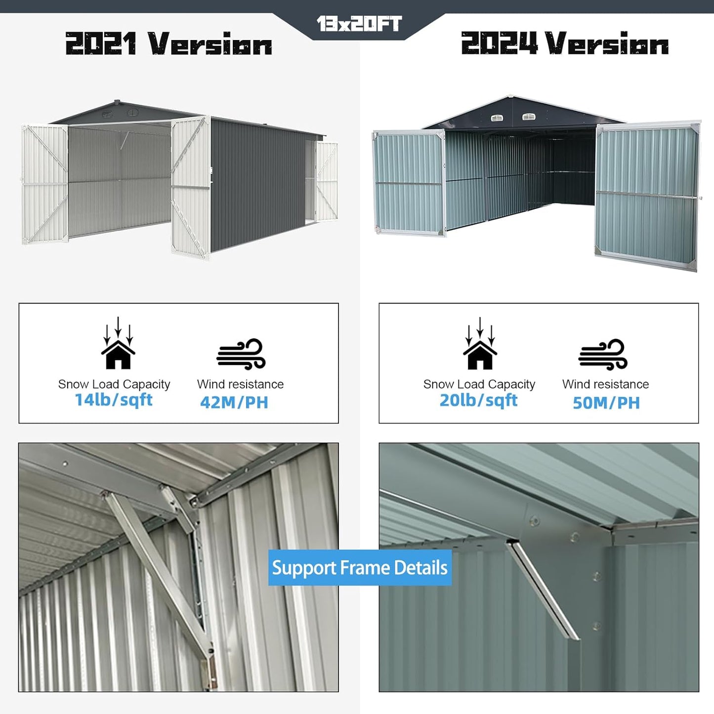 KUIKUI Shed 20x13 FT, Metal Shed Without Floor, Outdoor Storage Shed with Lock for Car, Truck, Lawnmower