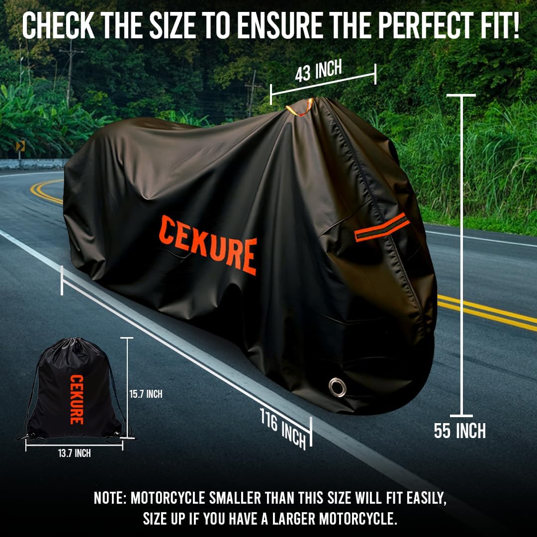 Your Ride! Heavy Duty Motorcycle Cover Waterproof Outdoor 210 Oxford Fabric with Heat Sealed Seams Ultra Waterproof Fits up to 116" All Weather Scooter Cover for Sport Bike with Carry Bag