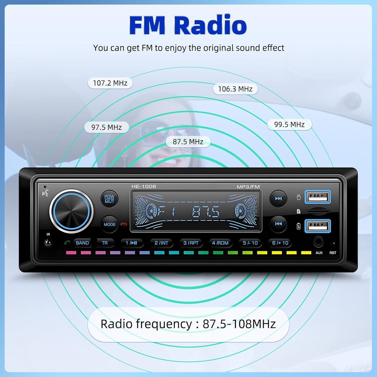 Single Din Bluetooth 5.0 Hands-Free Calling Car Stereo LCD Digital Display FM Radio MP3 Media Player USB/AUX/TF Card Input, USB Fast Charging