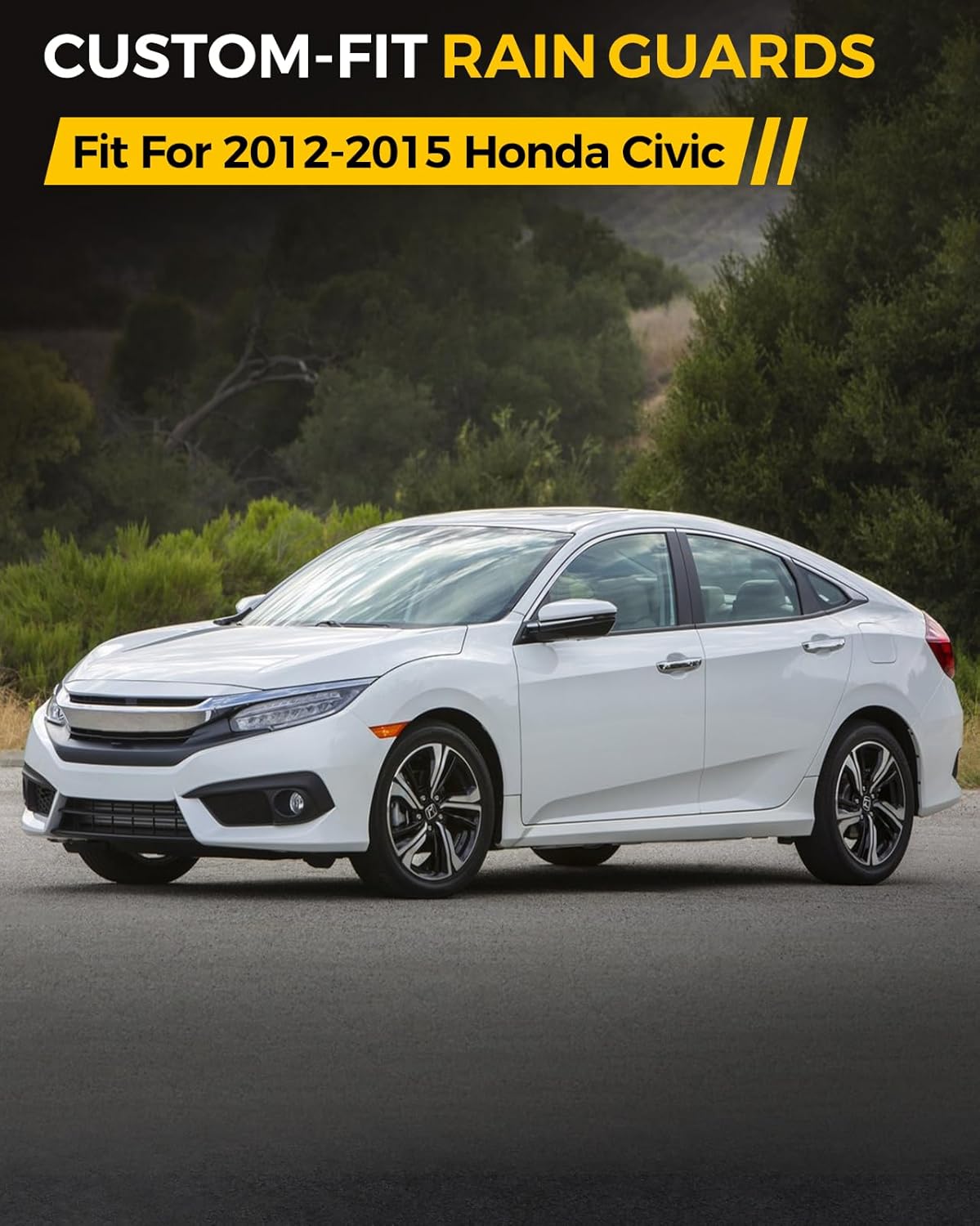 Rain Guards for Car Windows, Tape-On Window Visors Rain Guards Fit for Honda Civic 2012-2015, Window Deflectors, Vent Visors for Honda Car Accessories, 4 Pieces