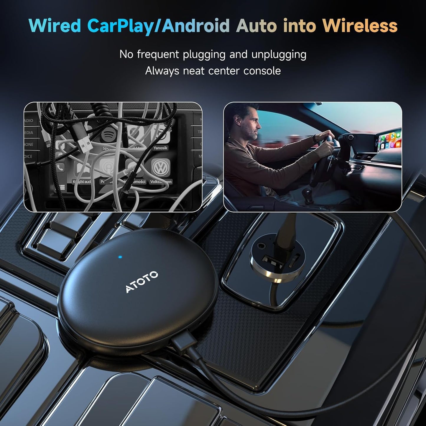 AD5 AI Box Wireless CarPlay Adapter & Android Auto, 2025 Upgrade Ai Box CarPlay Compatible with YouTube, AI DriveChat, Dual Wi-Fi, Dual BT, Black
