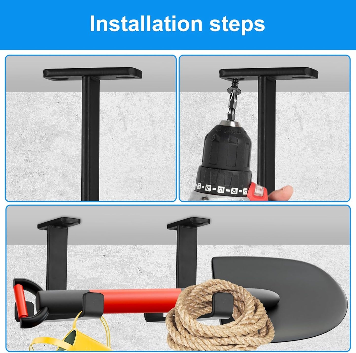 2 Pcs Overhead Garage Storage Hooks Racks, Heavy Duty Garage Bike Hooks for Ceiling Mounted, Utility Hook, Ladder Hanger for Hanging Tools Lumber Hose Pipe Bulky Items