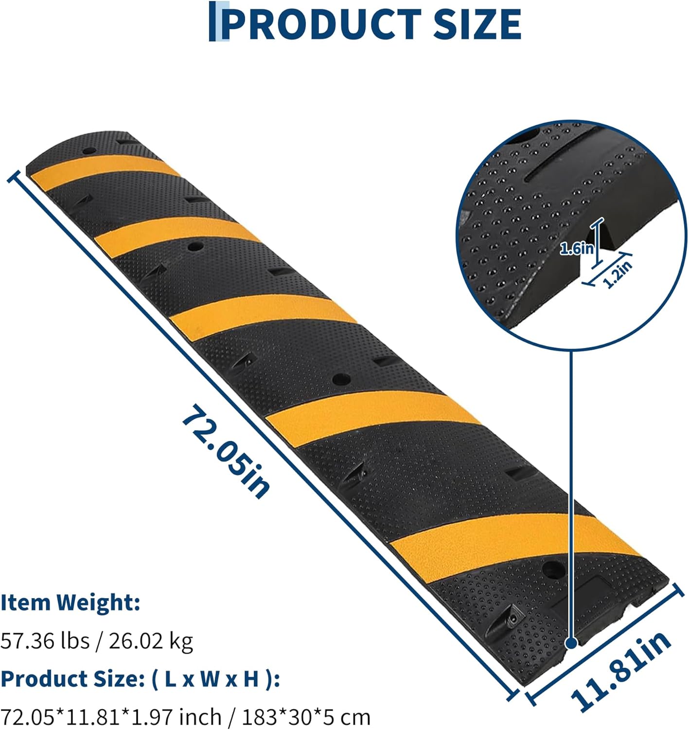 3 PCS 6FT Speed Bumps Wite End for Road, Heavy-Duty 25,000 Lbs Capacity Traffic Rubber Speed Humps with 2 Channel Floor Cord Cover for Asphalt Concrete Gravel Driveway Road (3)