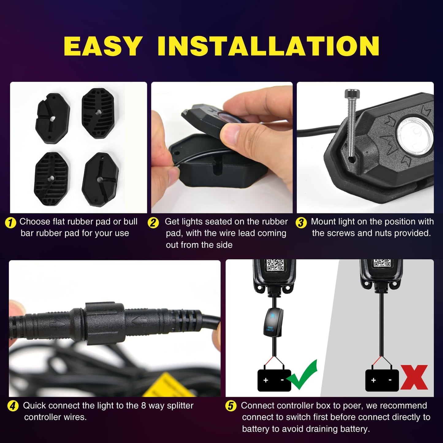 Nilight RGB LED Rock Lights Kit 12 Pods Underglow Multicolor Neon Pod with Remote & Bluetooth App Control DIY Flashing Music Mode Wheel Well Light for Truck ATV UTV RZR SUV