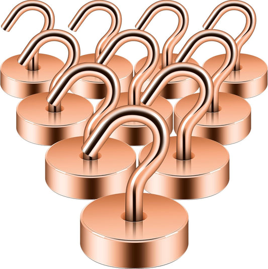 Neosmuk Magnetic Hooks, Cruise Ship Essentials, 40lb+ Heavy Duty Magnetic Hooks for Cruise Cabins, Refrigerator, Grill, Hanging, and Travel | Extra Strong Must-Haves Magnet Hook,Bronze,Pack of 10