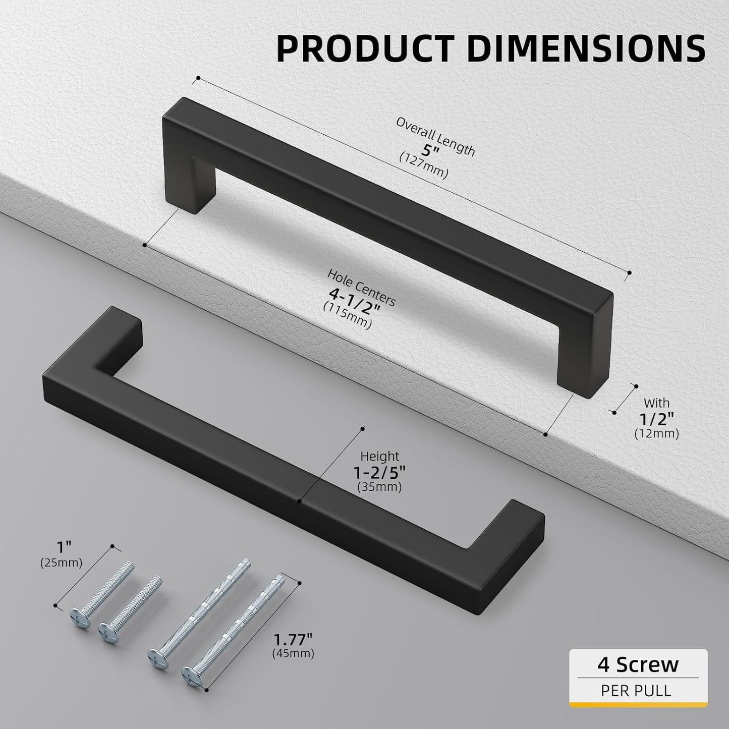 goldenwarm 2Pack 4.5INCH Drawer Pulls Black Modern Cabinet Hardware - LSJ12BK115 Cabinet Handles 4-1/2 inch Hole Centers Bedroom Drawer Pull Kitchen Cabinets T Bar Handle
