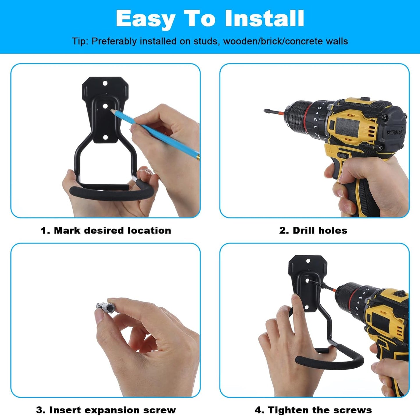 6 Pack Heavy Duty Bike Wall Mount Hooks - Steel Vertical Bike Rack for Garage, Strong & Space-Saving Bicycle Storage with Rubber Coating (Black)