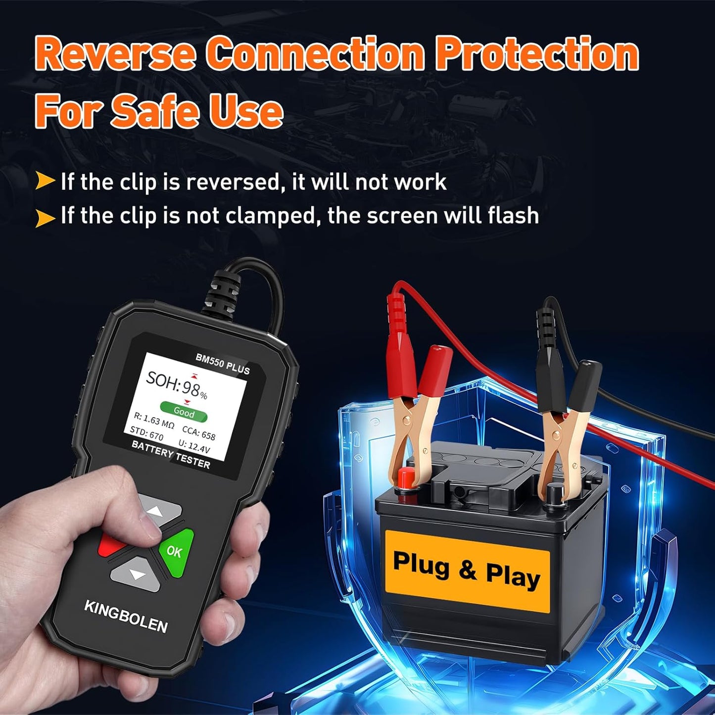 KINGBOLEN BM550 Plus 6V-24V 100-2000 CCA Car Battery Tester, Voltage Waveform Analyzer for Cars Trucks SUV Motorcycle