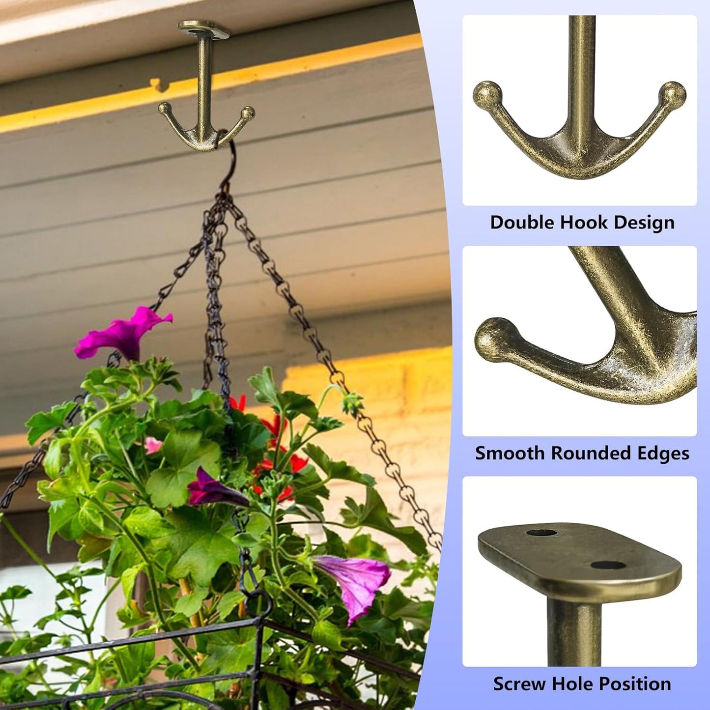 Ball Two Prong Ceiling Hook for Closet Top Bathroom Kitchen Cabinet Garage Pack of 8 (Bronze)