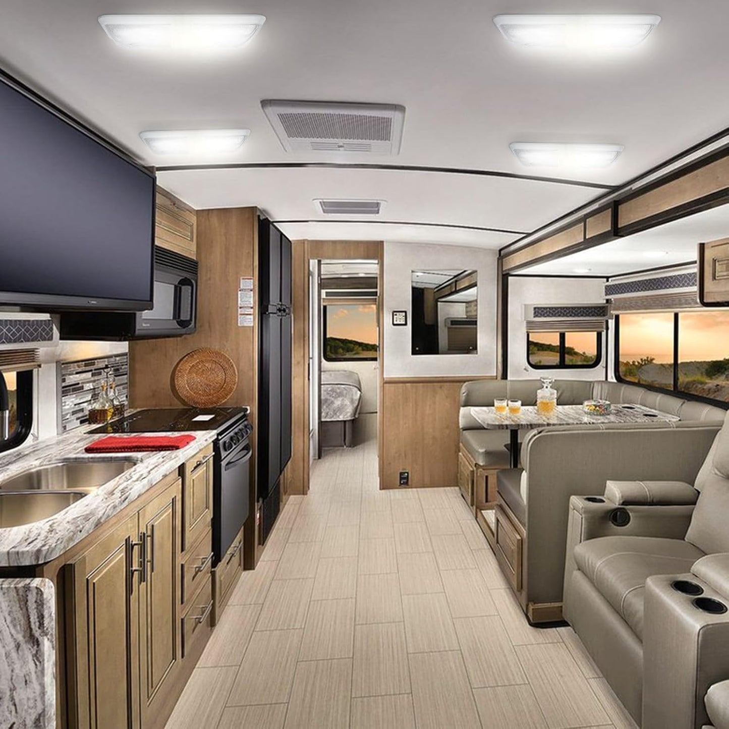 8 Pack RV Lights Interior 12V Led 8W Ceiling Double Dome Light 600 Lumen Brightness Lights Fixtures for RV Camper Trailer Boat Car, Natural White 4000-4500K, 48 X 2835 SMD LED