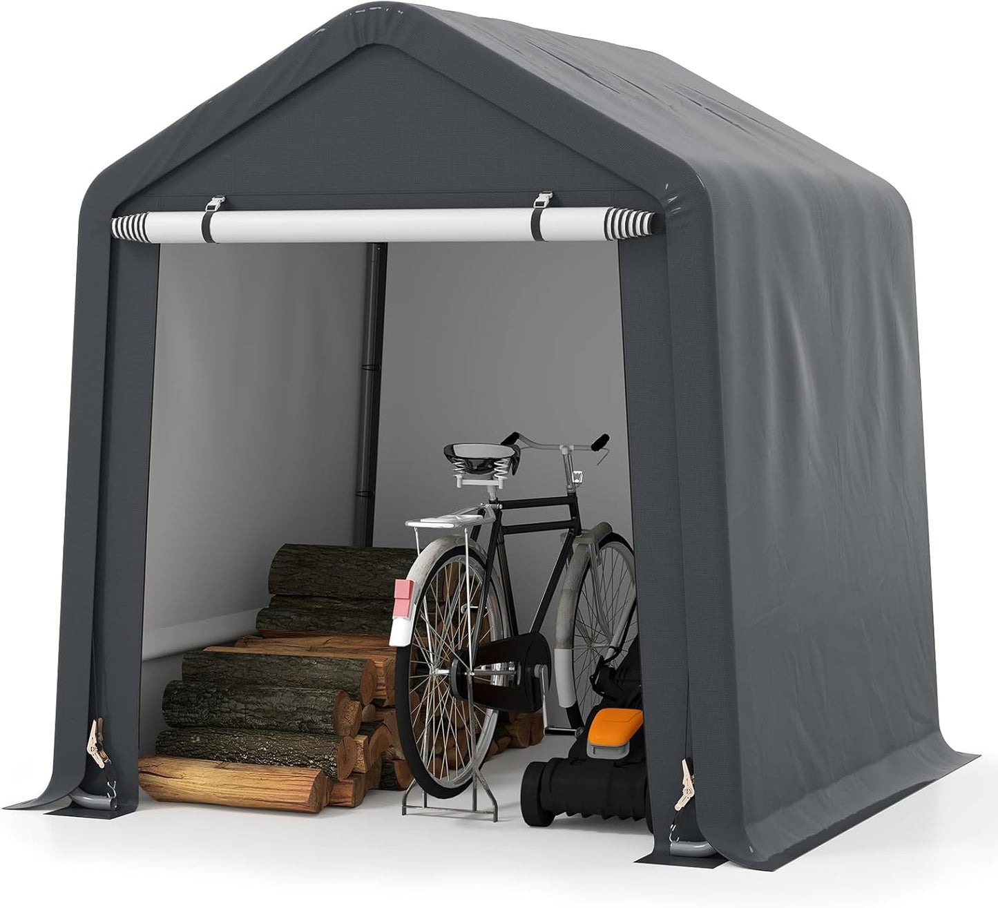 Tangkula 6x6.5Ft Portable Shed, Outdoor Storage Shelter with Waterproof Cover & Roll-up Zipper Door, Ratchet Strap, Heavy Duty Portable Storage Tents for Outside, Bikes, Garden Tools, Motorcycles
