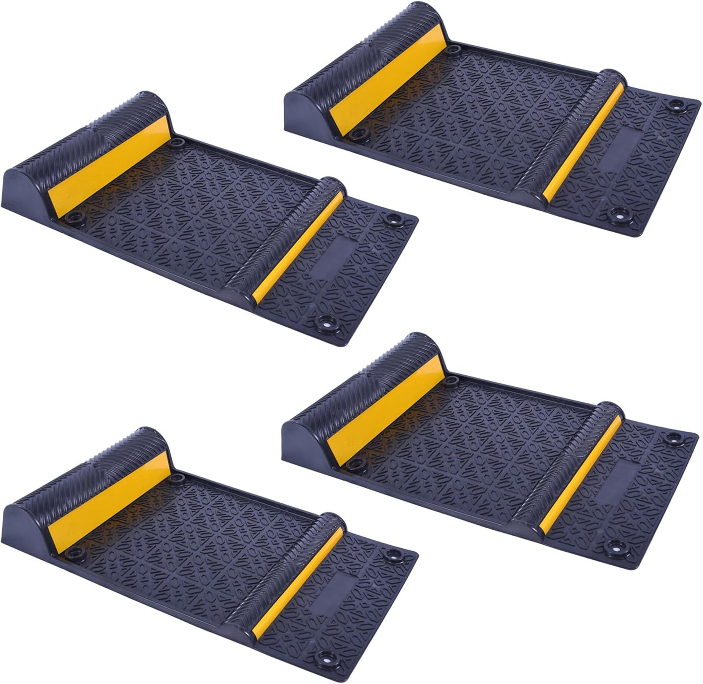 OrangeStar 4 Pack Parking Guide Mat, 21” Heavy Duty PU Wheel Stopper w/Reflective Stripe for Garage Vehicles, Indoor/Outdoor Use, Black