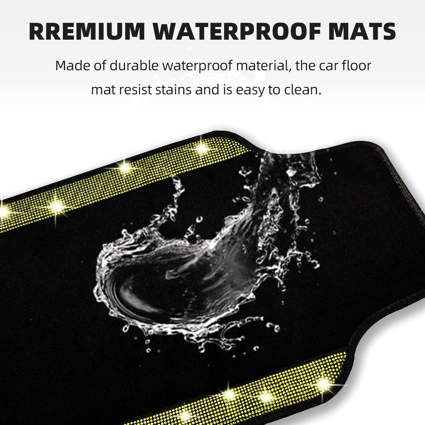 NBTEPEM Bling Car Floor Mats Full Set, Universal Fit Most Cars,SUV, Trucks, 4 pcs Sparkle Glitter Diamond Carpet for Women Girls with Anti-Slip Pad (Yellow Diamond)