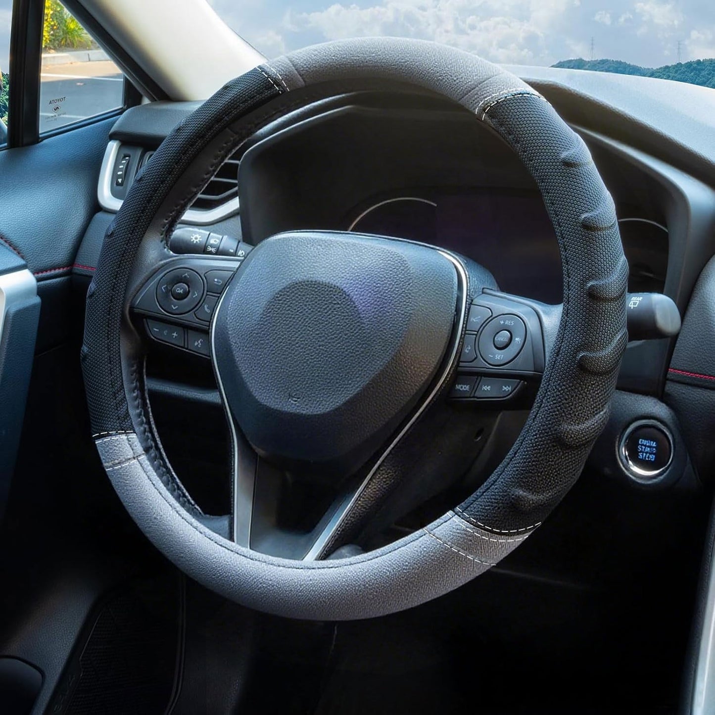 Grey Truck Steering Wheel Cover with Breathable Grip, Premium Faux Leather, Universal fit for Full Size Trucks and SUVs with Steering Wheel Size 15.5" to 16"