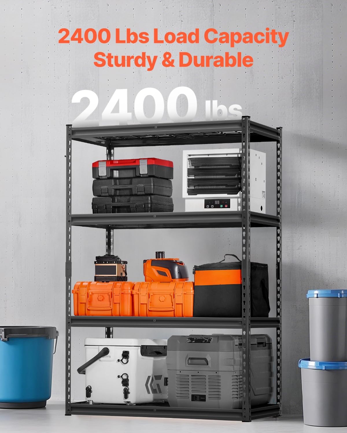 VEVOR Storage Shelves, 2400 lbs, 4 Tier Heavy Duty Garage Shelving, 20" D x 40" W x 60" H Adjustable Metal Shelves for Industrial Shelving Unit Utility Shelf, for Kitchen, Warehouse, Basement, Black