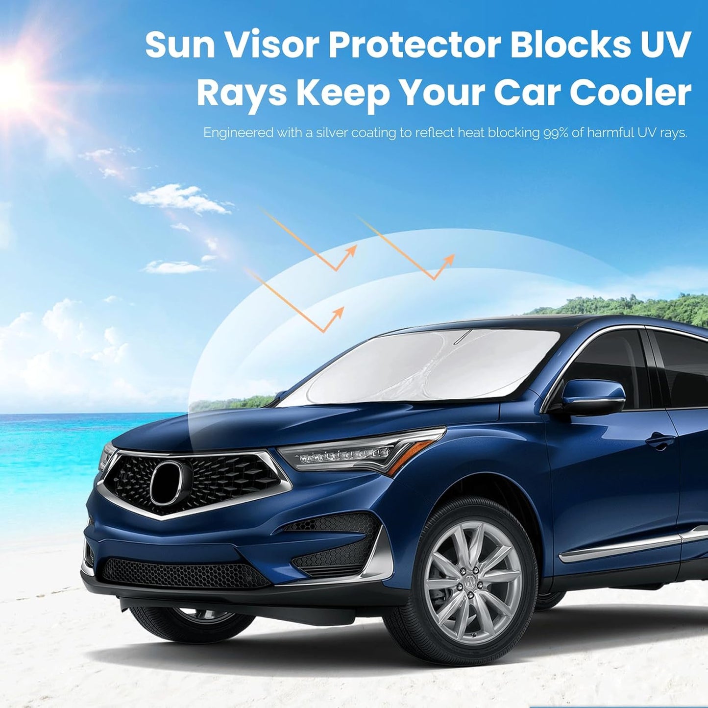 Windshield Sunshade for Acura RDX 2013 2019-2023 2024 2025 2026 210T 2-Layer Front Window Shades Cover for Windshield Sun Visor Screen Protector 210T Reflective Blocks UV Rays Cool Car Accessories