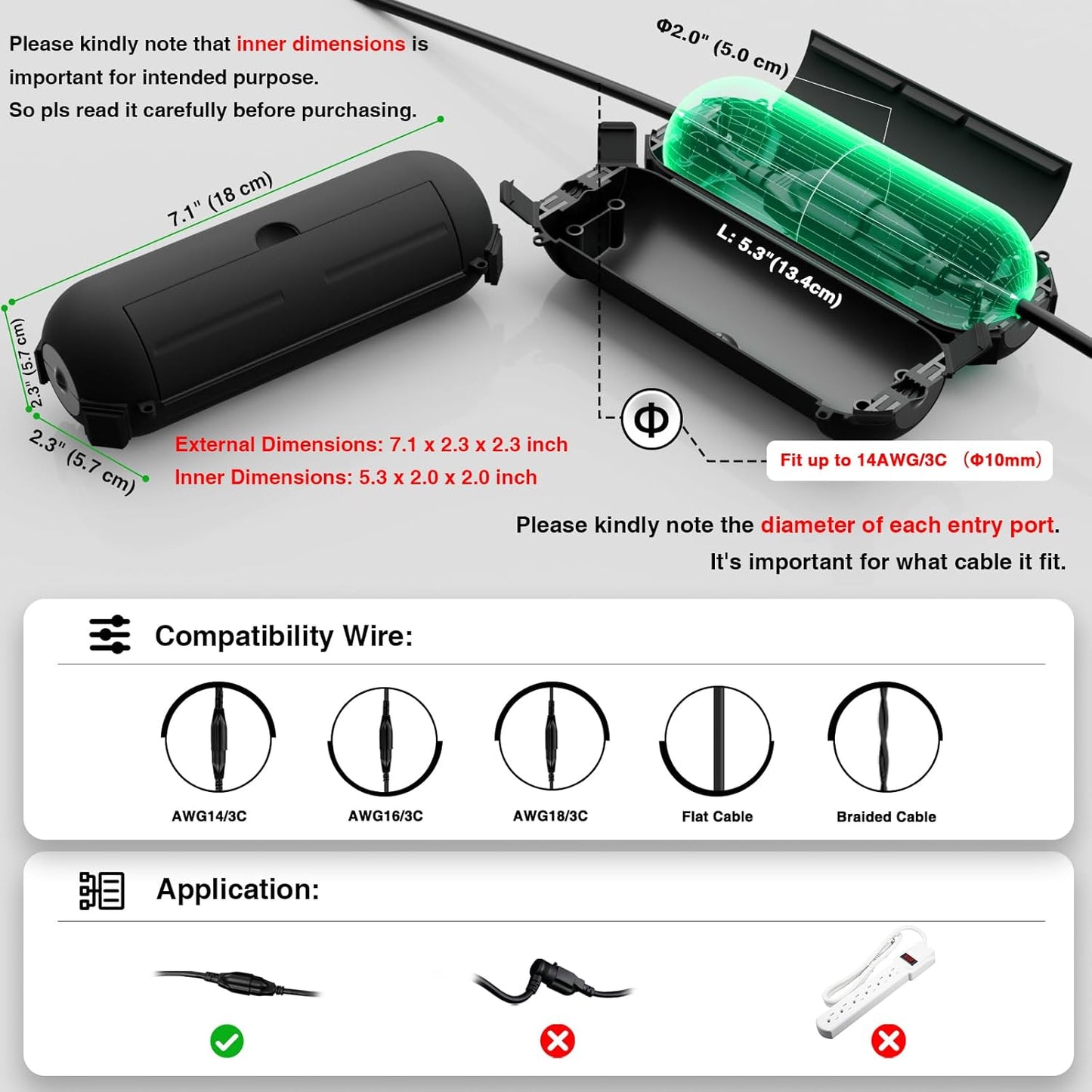 Flemoon [3 Pack] Outdoor Extension Cord Safety Cover with Waterproof Seal, Weatherproof Electrical Connection Box to Protect Outdoor Outlet, Plug, Socket, Christmas Holiday Decoration Light, Black