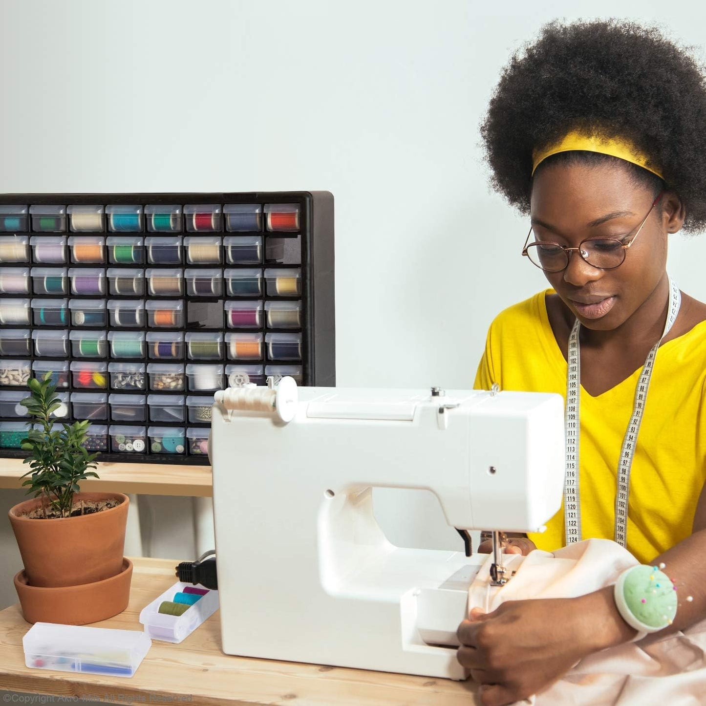 Akro-Mils 44-Drawer Plastic Drawer Storage Cabinet for Garage Organization, Bead Organizer, Building Bricks Storage, Teacher Toolbox, Makeup Organizer, 20-Inch W x 6-Inch D x 16-Inch H, 10144 Red