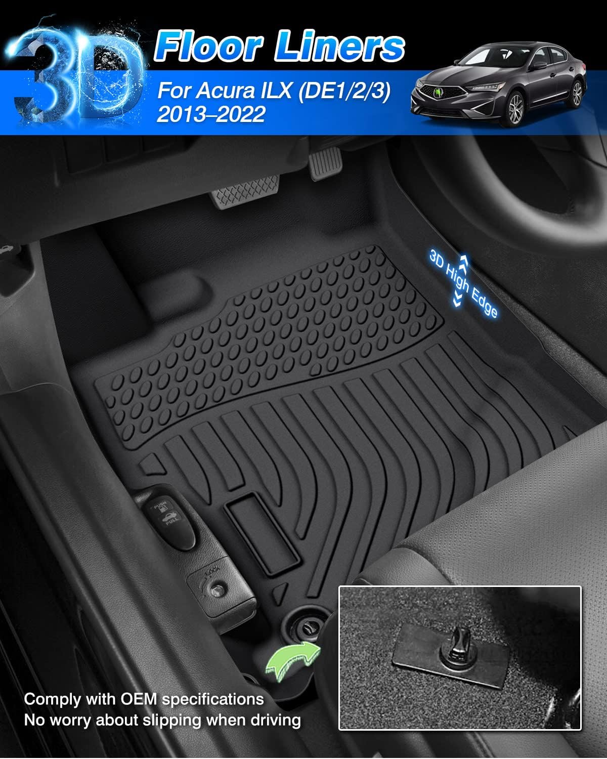 Cartist Floor Mats Custom Fit for Acura ILX 2013-2022 All Weather Floor Liners Front & 2nd Row Carpet Protection 3D TPE Heavy Duty Waterproof