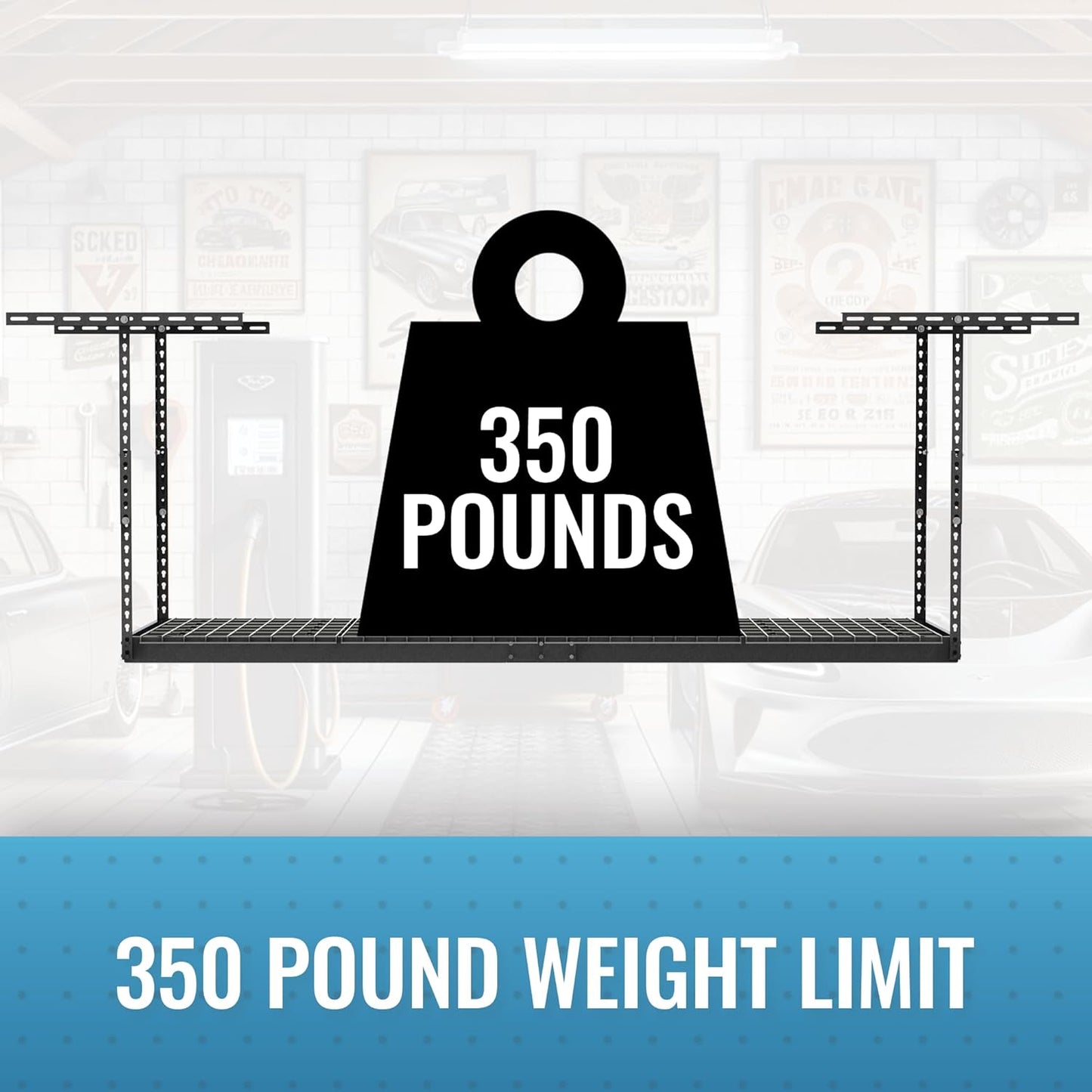 MonsterRax Overhead Garage Storage Rack 2x8, Ceiling Mounted Shelving, Adjustable Hanging Organizer, Heavy Duty Steel, 350 Pound Capacity, Color: Hammertone, Adjusts 18-33" from Ceiling