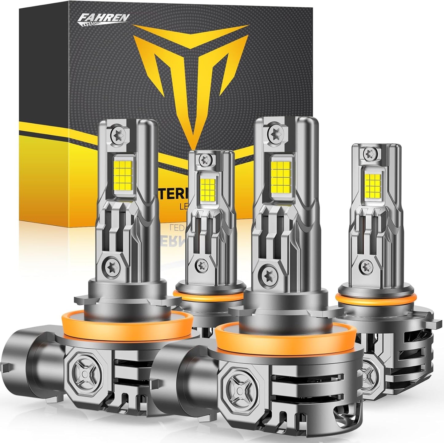 FAHREN H11/H9/H8 9005/HB3 LED Bulbs Combo, 130000LM 1000% Ultra-Bright, Real 1:1 Mini Size, 1:1 Mini Size Halogen Replacement, 6500K Cool White, Non-Polarity Plug and Play, Pack of 4