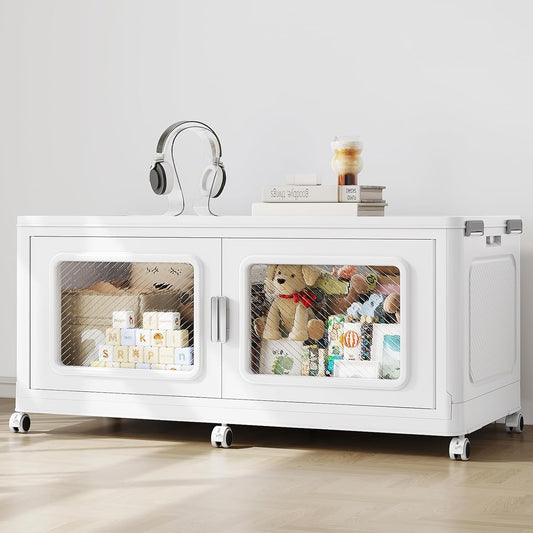 300 Qt Stackable Storage Bin with Lid, 75Gal Extra Large Collapsible Storage Boxes, Folding Plastic Drawer, Heavy-Duty Store Cabinet, Closet Organizer for Home Kitchen, 1 Pack White