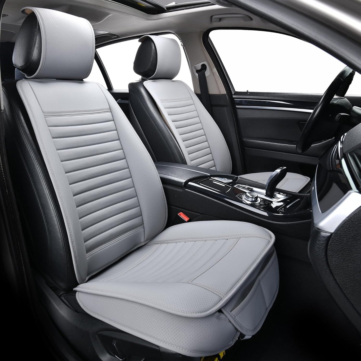 Universal Leather Car Seat Covers Full Set, Car Seat Cushion Covers Protector for Cars SUV Pick-up Truck Van Interior Accessories(Gray)