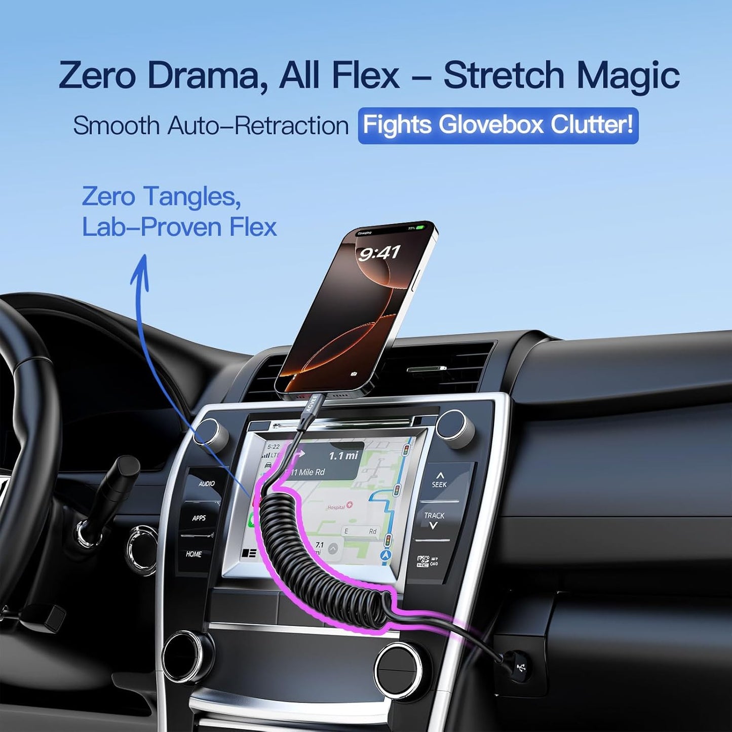 AGVEE 3ft Coiled Short USB to USB-C Charging Cable [USB-IF Certified] 3A Fast Charger Cord in Car for iPhone 16/15 CarPlay, Galaxy S25 S24 S23 S22 S21 S10 S9 S8, Google Pixel, Dark Gray