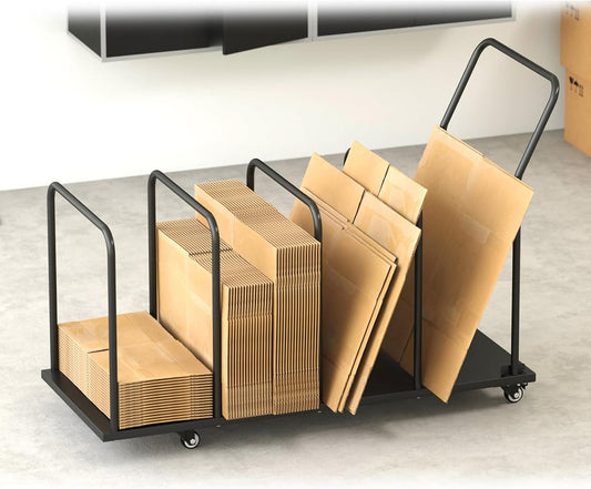 Carton Stand, Carton Storage Rack, Metal Cardboard Box Organizer with Wheels, Heavy Duty Carton Organizer Rack, Cardboard Carton Cart Stand for Home Warehouse (500LBS)
