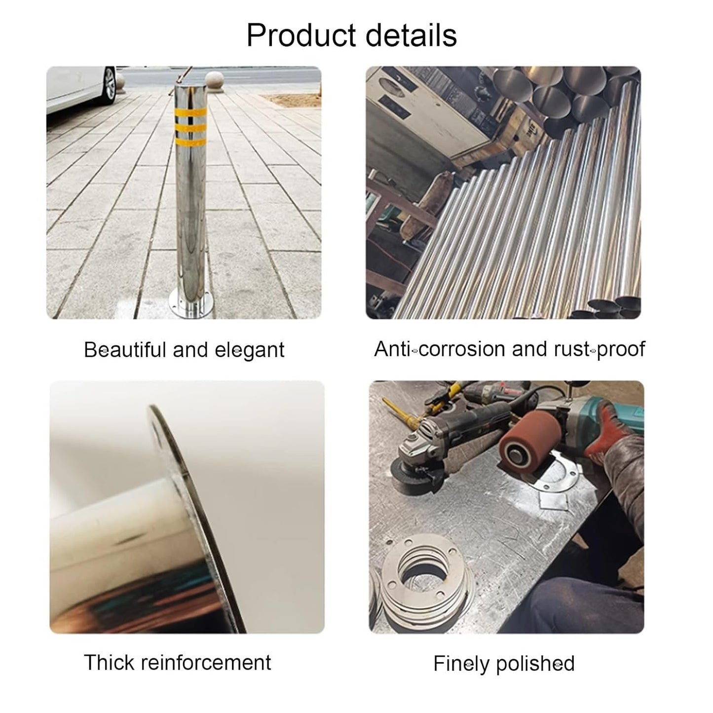 Safety Bollard, Steel Bollards, Removable Bollard, Driveways Stainless Steel Security Posts with 4 Anchor Bolts, for Parking Barrier, Road Safety(Size:750mm/30in)