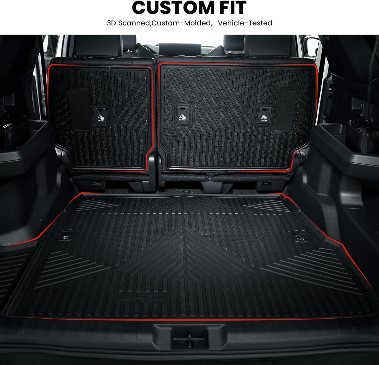 LASFIT Trunk&Seatback Mats for Toyota 4Runner 2013-2024 (5 Seats),All Weather TPE Custom Fit Floor Liner for 4 Runner 5th gen 2 Row Car Mats, Black(Not fit Equipped Sliding Cargo Tray Option)