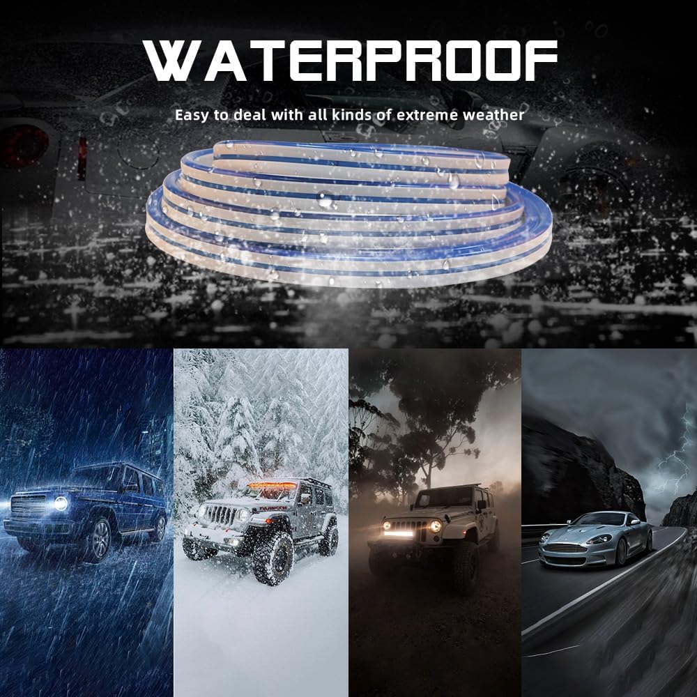 Car LED Strip Light For Trunk, 158Inch IP67 Silicone Waterproof Neon Light Strip Embedded, Flexible Cutting Universal Auto Interior Lights(Blue)