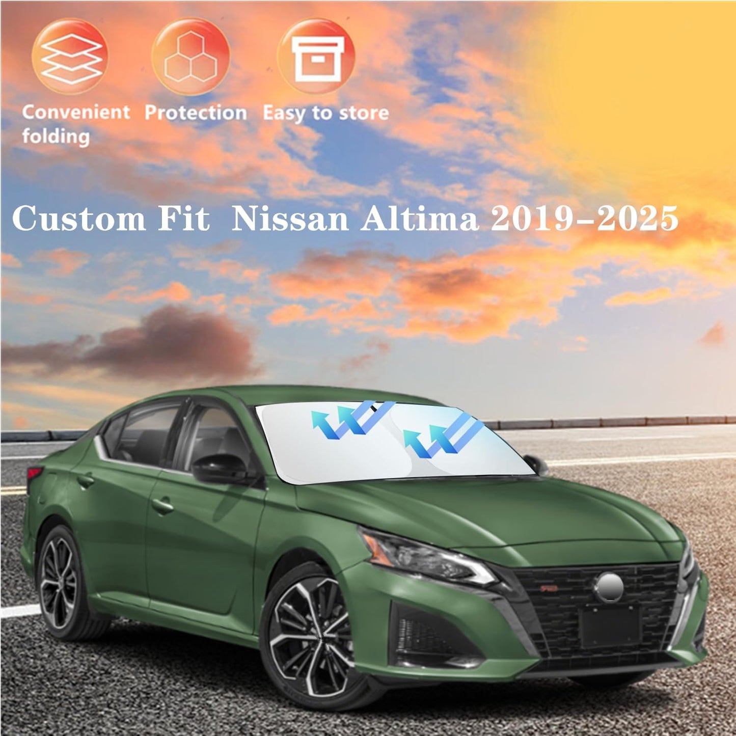 Windshield Sun Shade for Altima 2019-2025 Custom Fit Foldable Front Window Sunshade Sun Visor Protector Block UV Rays Keep Your Car Cooler for