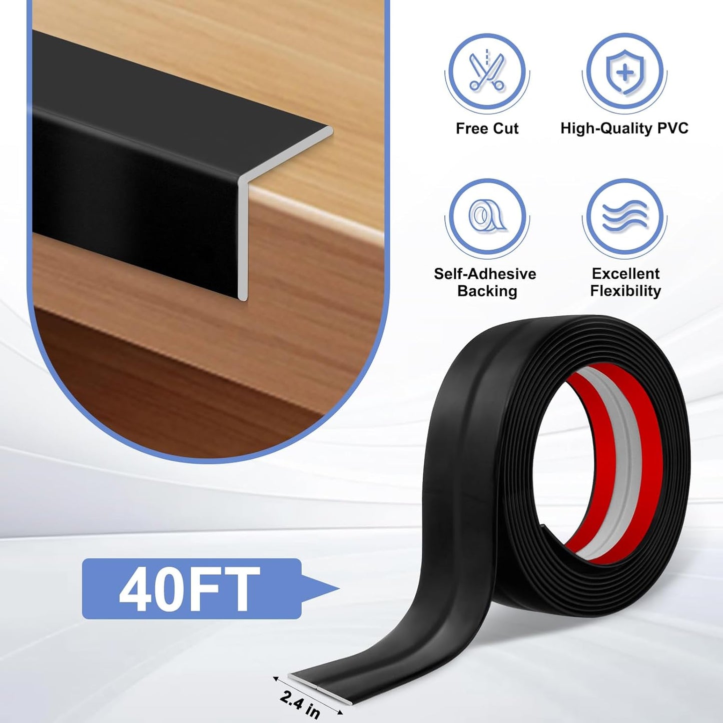 Wall Corner Protector Moulding Trim Peel and Stick Wall Corner Guards Trim Flexible Self Adhesive Edge Protector Moulding, 2.4 in x 40 Ft, Black