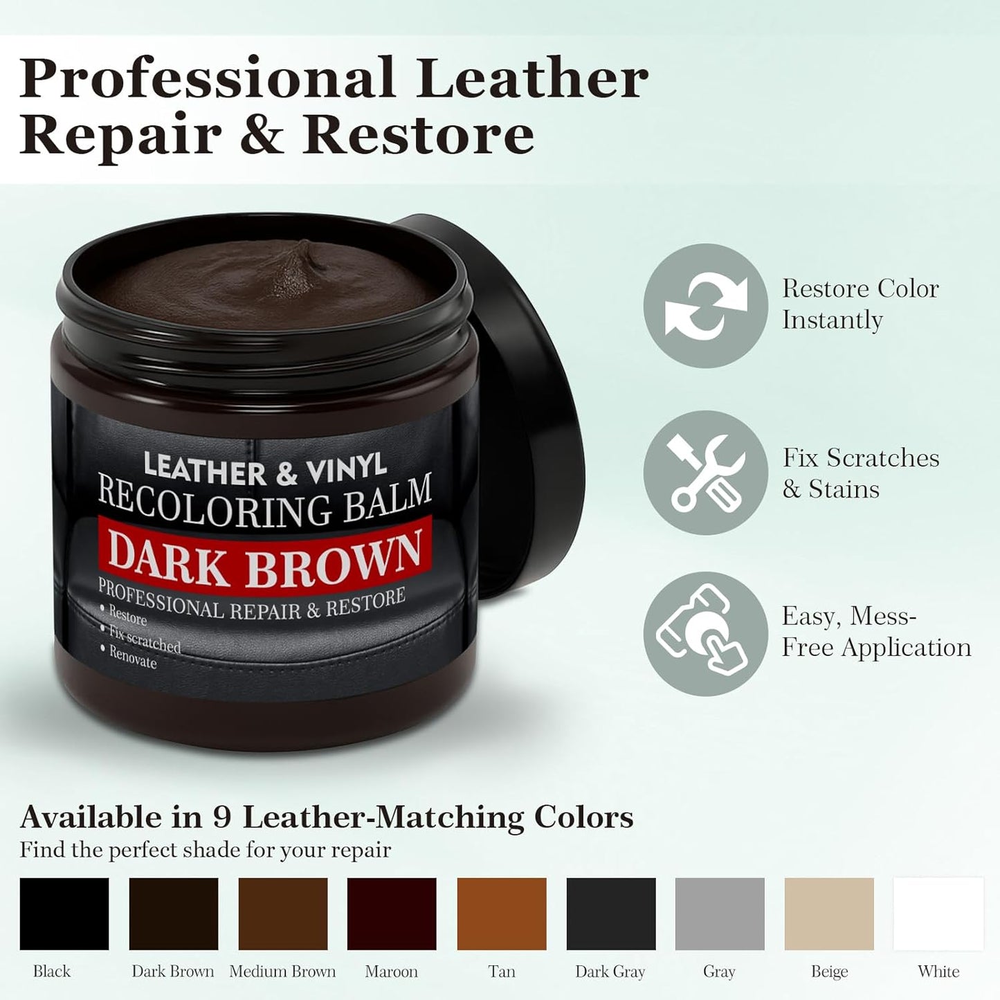 Leather Color Restorer, Leather Recoloring Balm, Scratch Remover, Leather Dye, Leather Paint, Leather Repair Kit for Furniture Couches Car Seats Shoes Bags, Medium Brown