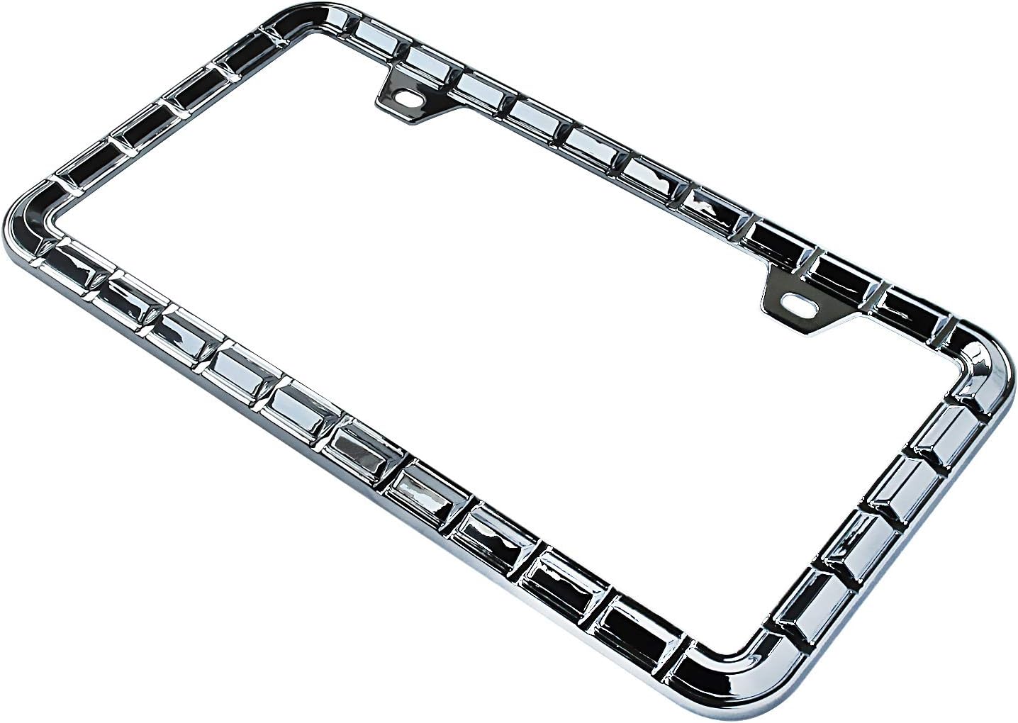 Creathome 3D Chrome License Plate Frames, Pure Zinc Alloy Metal with Chain Patterned