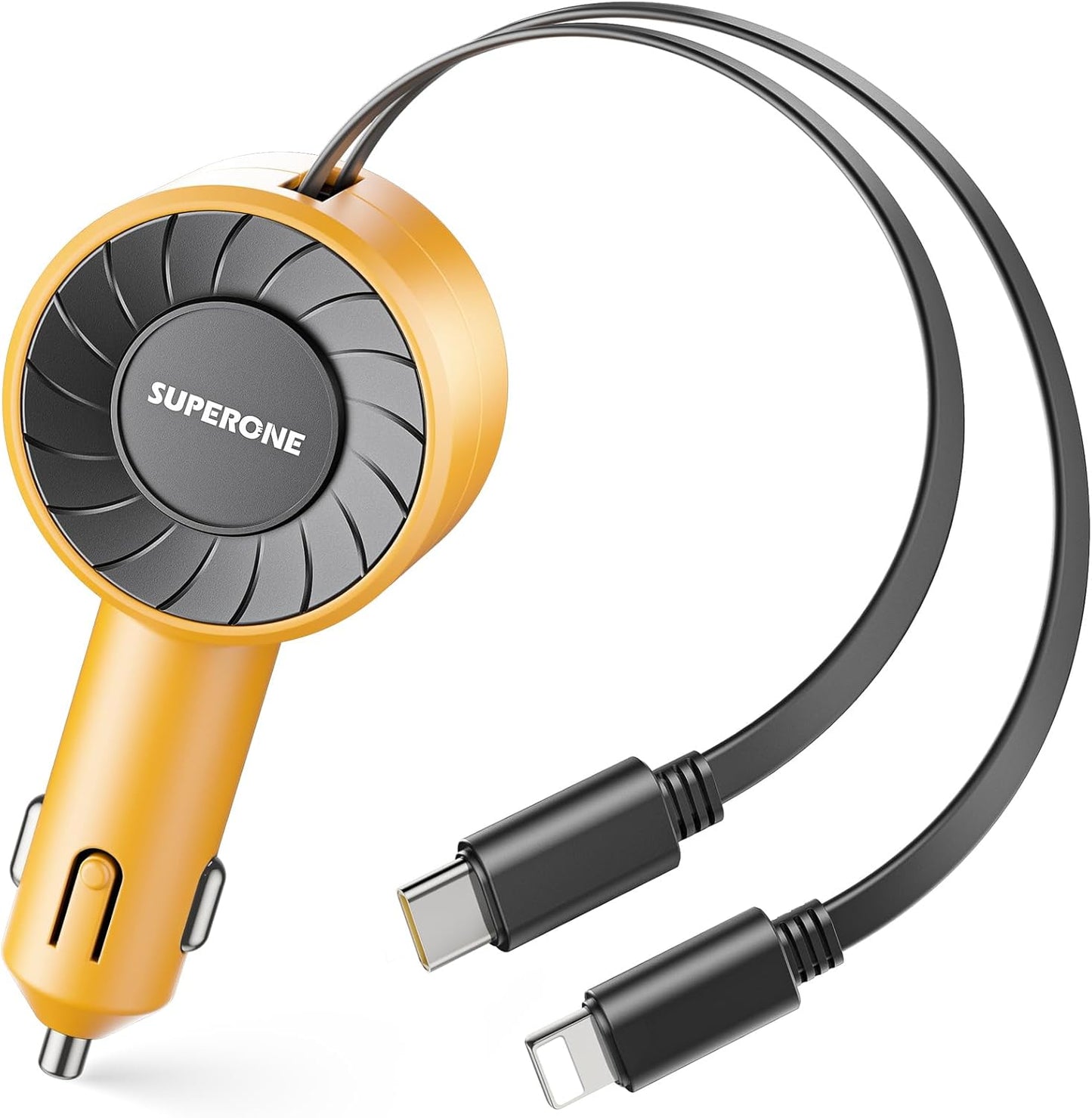 SUPERONE 3-in-1 Car Charger with Retractable Cords, USB C Charger Car Adapter Compatible with iPhone 16/15/14/13/12/11 Pro Max Samsung Android Phones