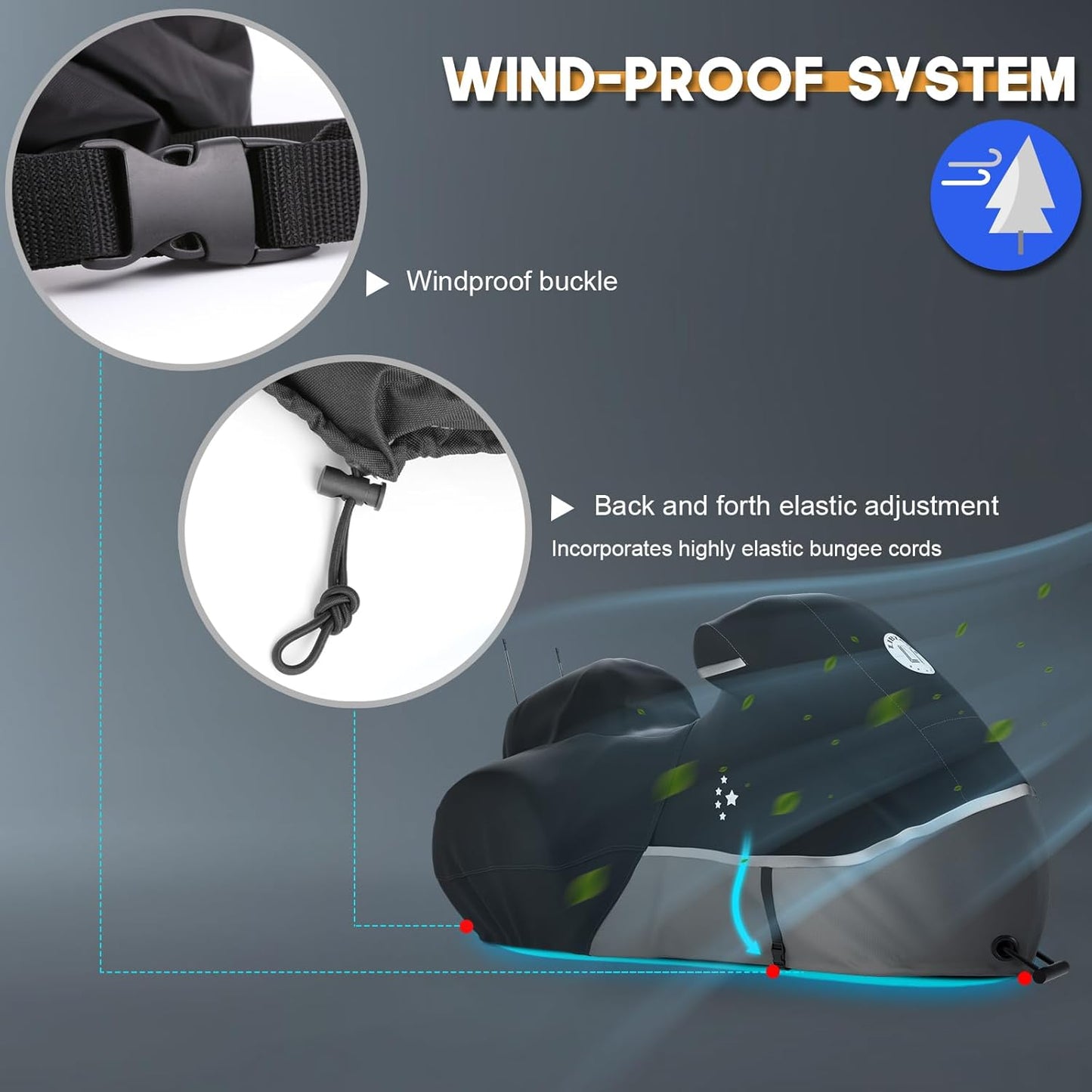 Motorcycle Cover with Side+Top Box Heavy Duty 420D Waterproof for Touring Models Harley Davidson Ultra Limited,Road Glide Limited, Gold Wing,Road Master,Indoor & Outdoor Storage Black/Gray