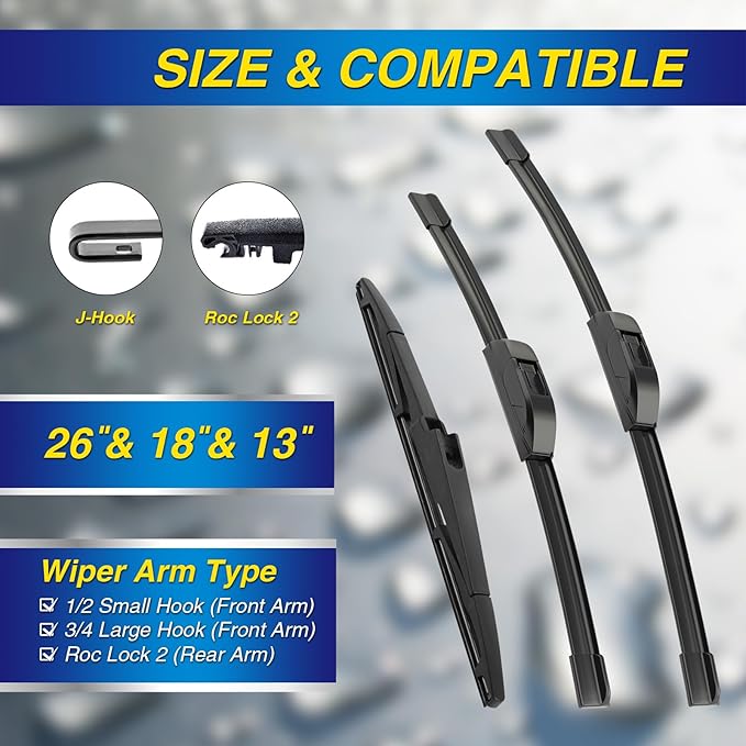 5 PLUS® Windshield Wipers Replacement for Kia Telluride 2024-2020 Sedona 2021-2015,Silicone Water Repellent Wiper Blades-26"/18"/13"(Set of 3), OEM Fit, All-Season, Easy Installation