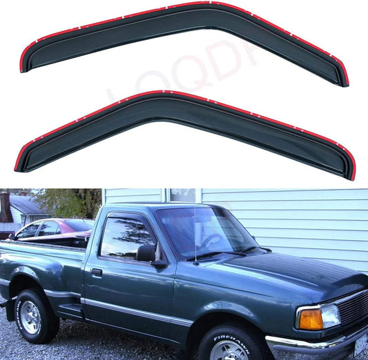 Set of 2 in Channel Front Doors Smoke Sun/Rain Guard Wind Deflector Tape-On Acrylic Window Visors Compatible with 1993-2011 Ranger 1994-2010 B2300/B2500/B3000/B4000 Regular & Extended Cab