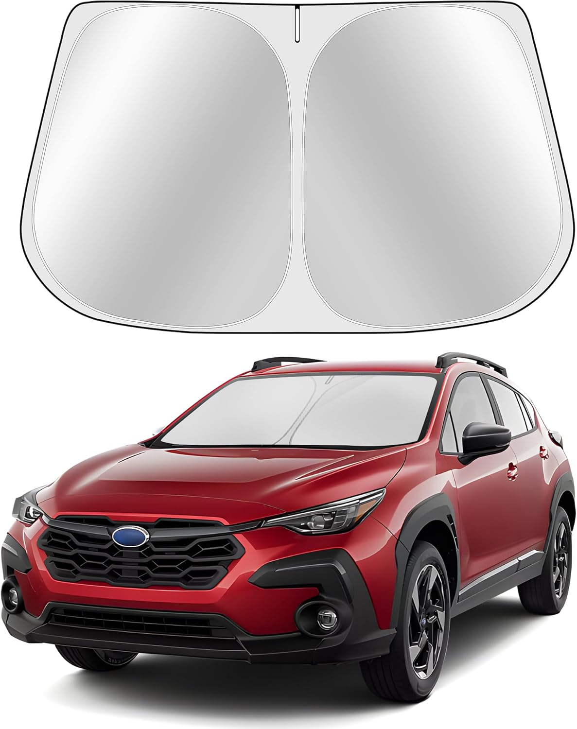 Custom Fit Windshield Sun Shade for Suba-ru Crosstrek 2018-2023 - Full Coverage, 210T Reflective Fabric, Double-Layer Design - Blocks 99% UV Rays, Keeps Car Cool, Easy to Install and Store