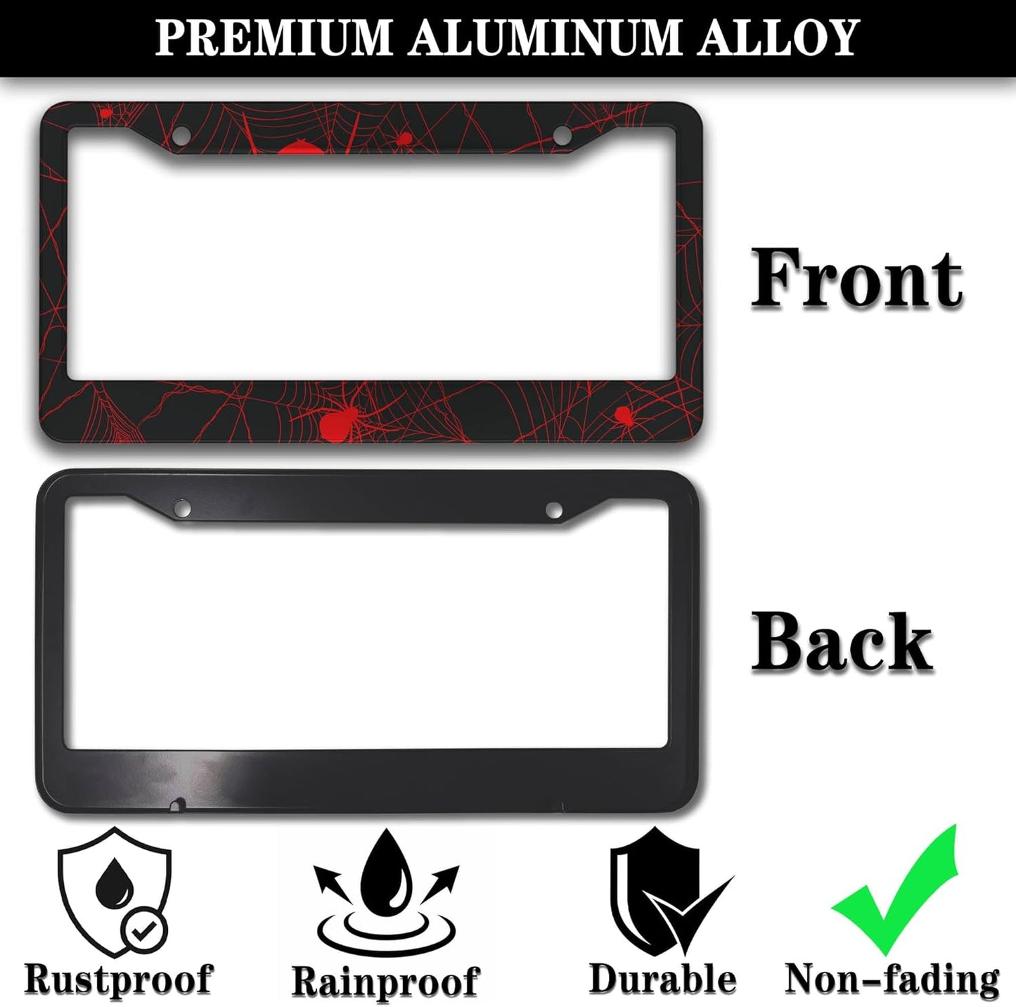 Custom License Plate Frame Red and Black License Plate Frames Red Spider Web Universal Aluminum Car Accessory 2 Pack with Screw Covers Set