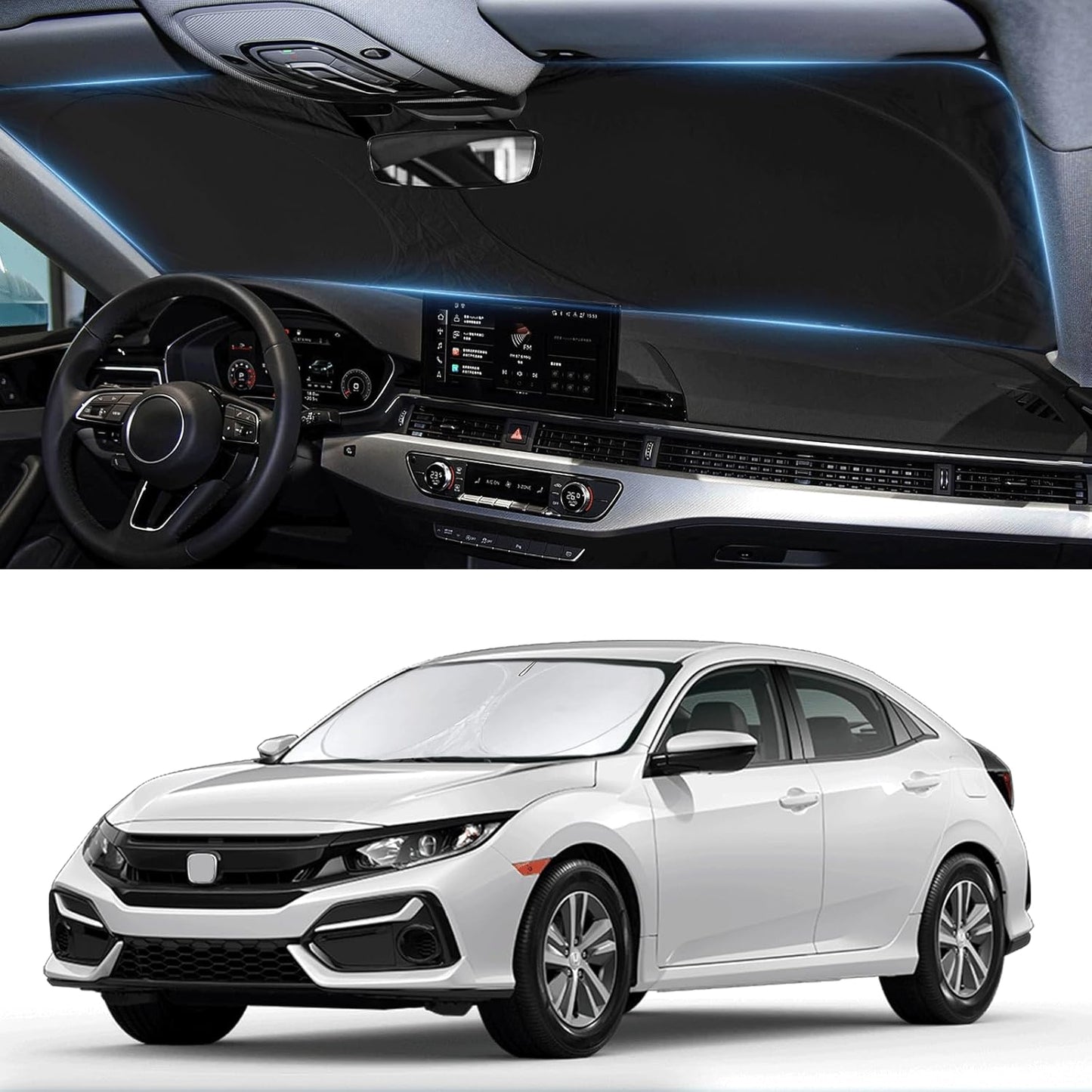 Custom Fit Civic Windshield Sunshade for 2016-2021 Honda Civic Accessories Front Window Shades Cover for Windshield Sun Visor Screen Protector 210T Reflective Blocks UV Rays Heat Damage Keep Cool