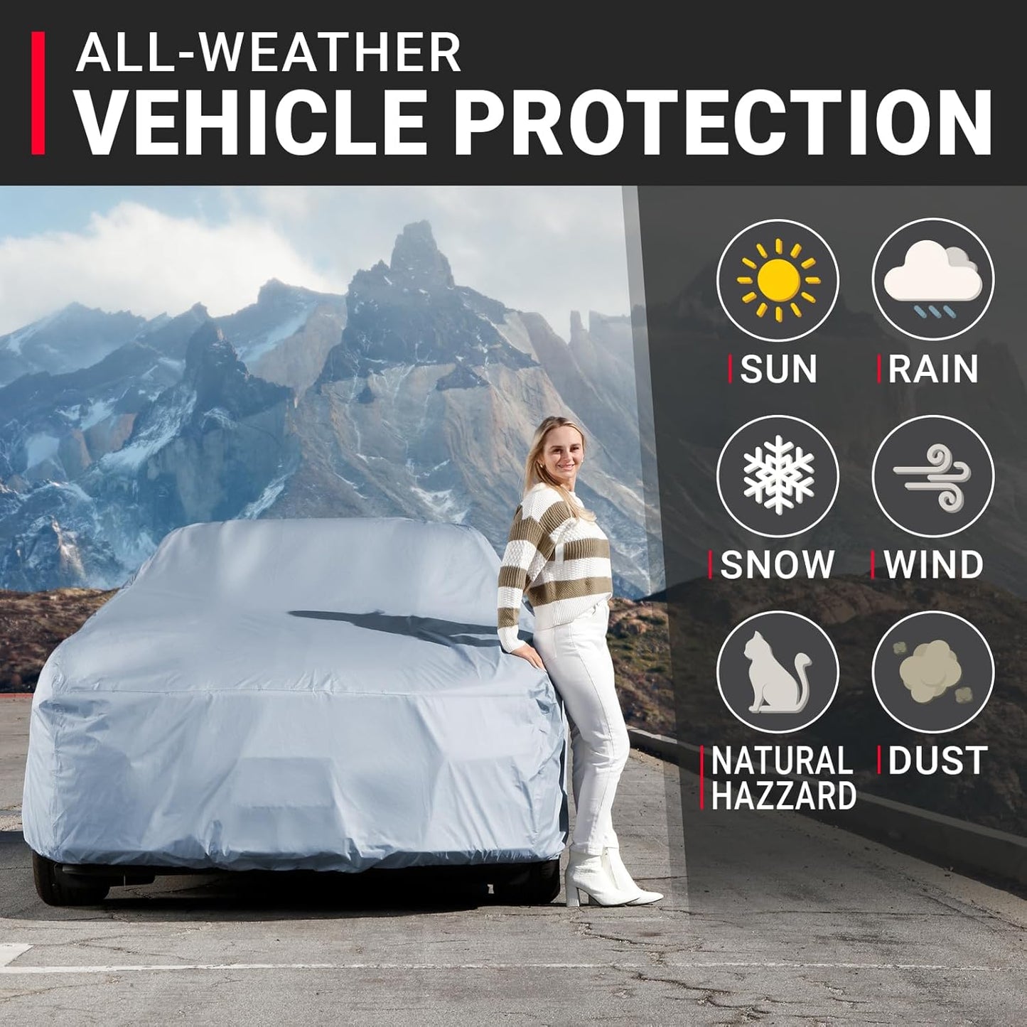 iCarCover Premium Car Cover for 1973-1977 Chevy Malibu Sedan Heavy Duty Waterproof All-Weather Automobiles Custom Fit Indoor Outdoor UV Snow Protection Covers with Straps and Bag