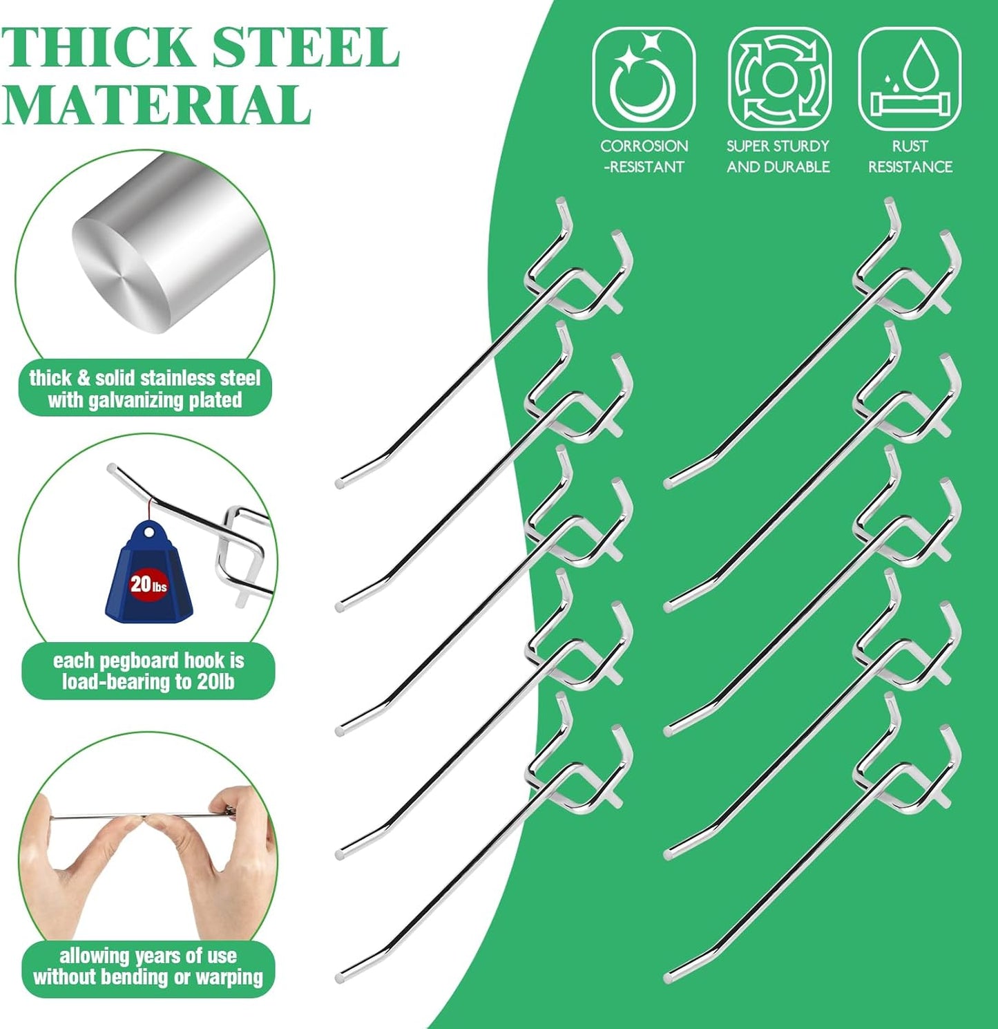 50Pcs 4"/10CM Pegboard Hooks Assortment Set, Metal Peg Board Hooks with 2.5mm Hole Pitch 4mm Wire Diameter Slatwall Hanging Hook for Garage Organization Wall Hanging (Silver)