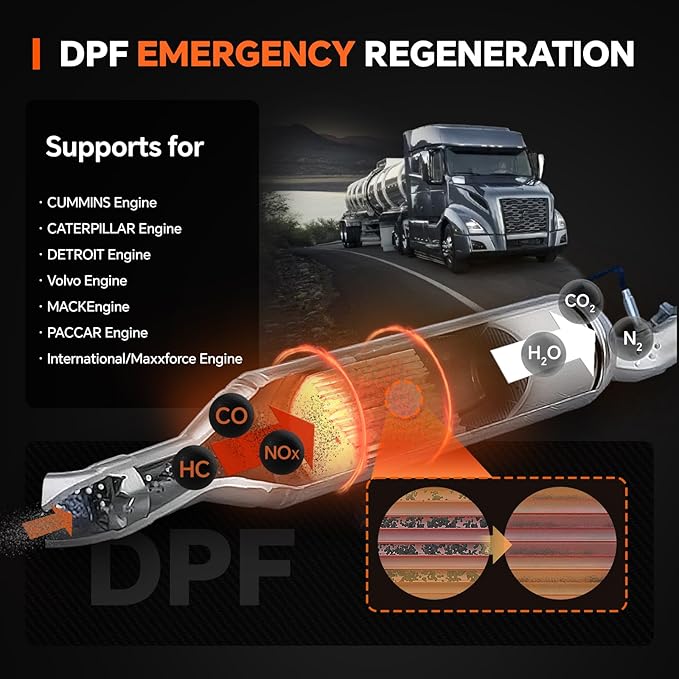 Emergency DPF Regener Tools, DPF Regeneration and Reset Device for Heavy Duty Trucks, DPF Regeneration Scanner – Engine Compatible with Cummins, Volvo, Caterpillar, Paccar and More Engines