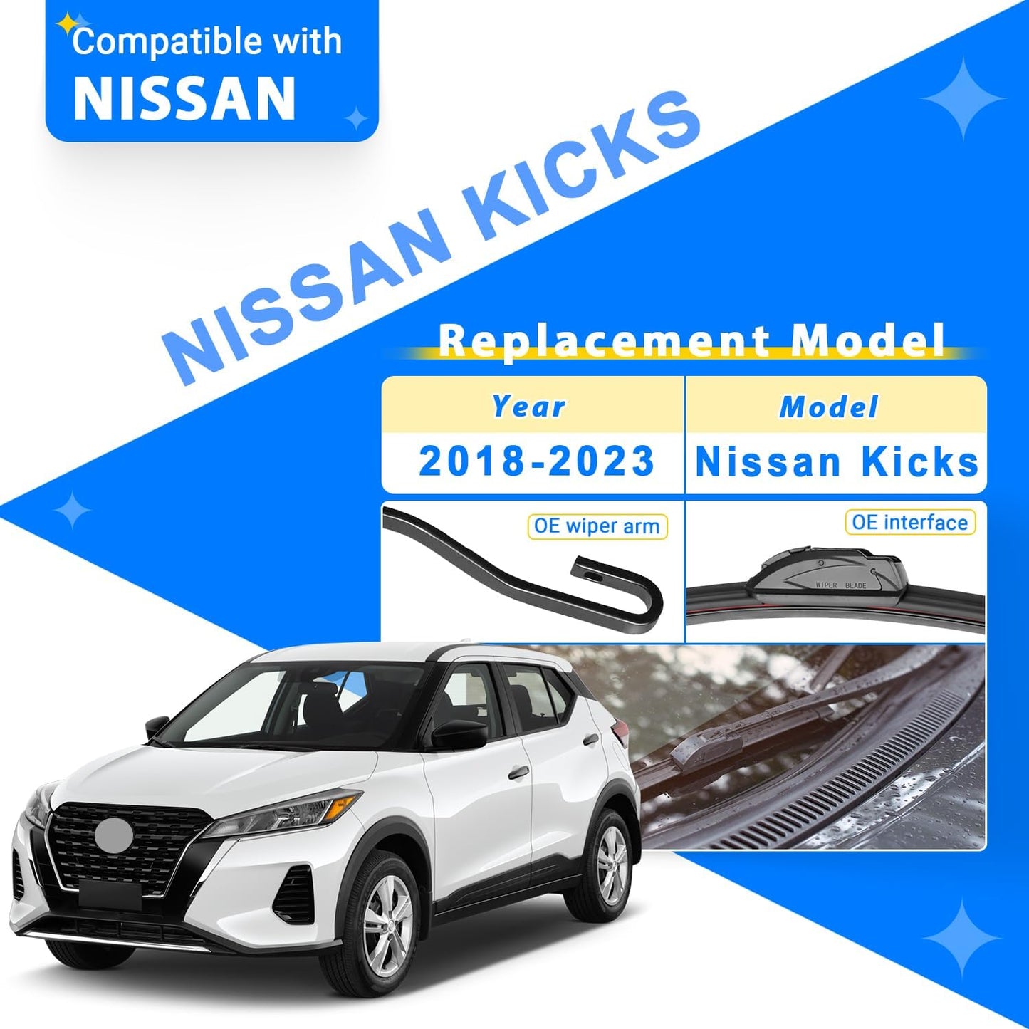 Windshield Wiper Blades Replacement for Nissan Kicks 2018 2019 2020 2021 2022 2023 Original Factory Quality Front Rear Wipers Blade Set for My Car - 26" 16" 12" (Pack of 3)